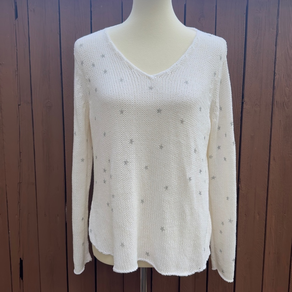 Wooden Ships | Size S/M Ivory V Sweater with Silver Stars
